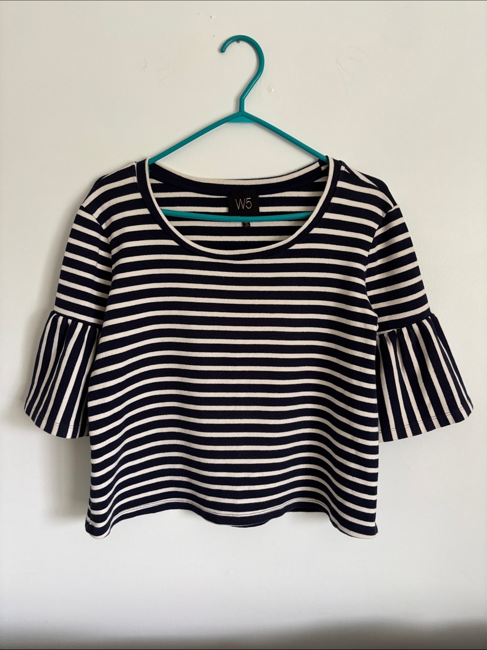 W5 Navy and White Striped Short Bell Sleeve Tee